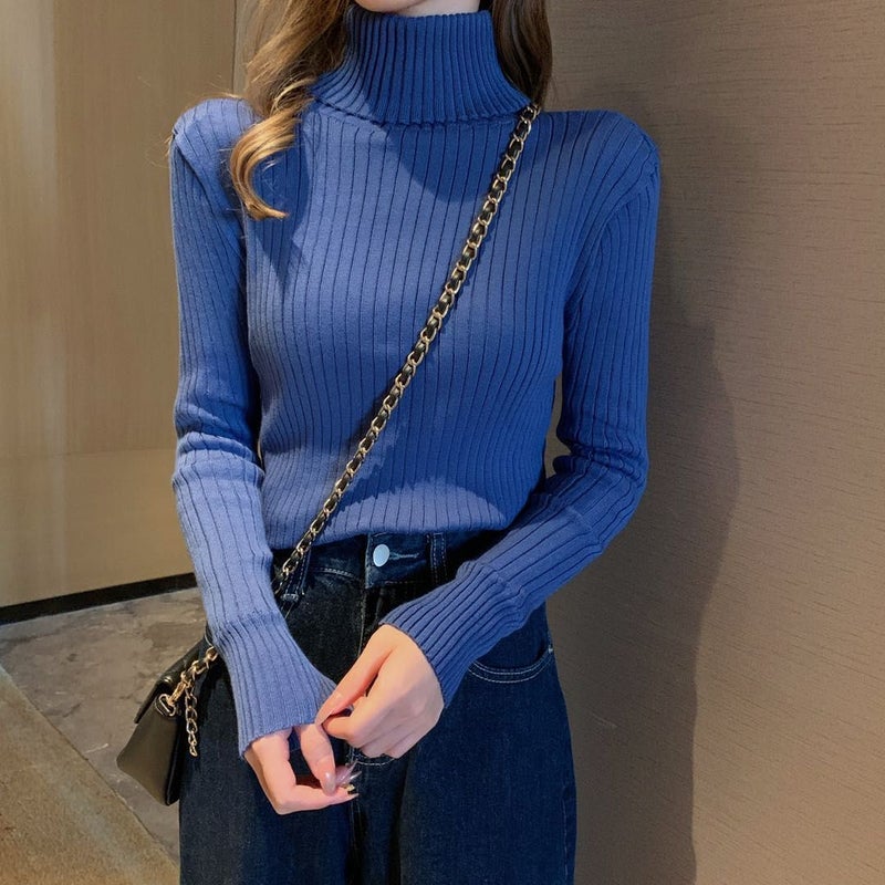 Turtleneck Thickened Fleece-Lined Women'S Black Sweater Women'S Base Shirt Explosions Wear With Warm Inner - Image 1